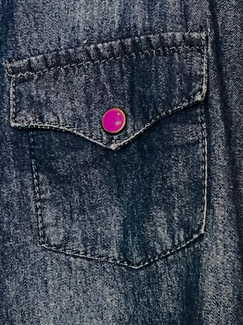 Roper Girls Dark Denim Pearl Snap Western Shirt Pink Stitching Size L 10-12 EPOC